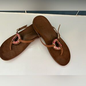 Vionic Brown Sandals with Pink Accents